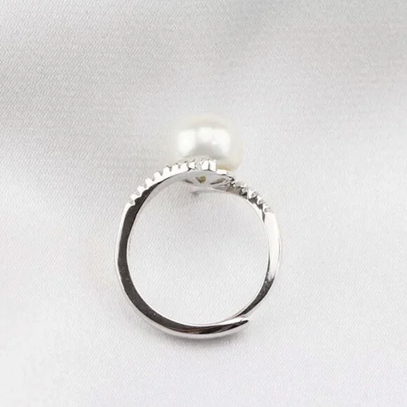 Sweet Beautiful Pearl CZ Twisted Anillos Elegant Silver Ring for Women, VIP562 - Picture 5 of 6